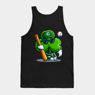 A funny and cute way to celebrate Irish culture and baseball on St. Patty’s day. This graphic shows a shamrock leaf character playing baseball with a smile Tank Top